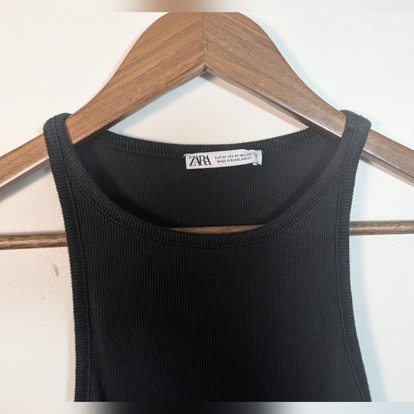 ZARA Black Ribbed Cotton Sleeveless Slim Fit Midi Dress - Picture 2 of 6